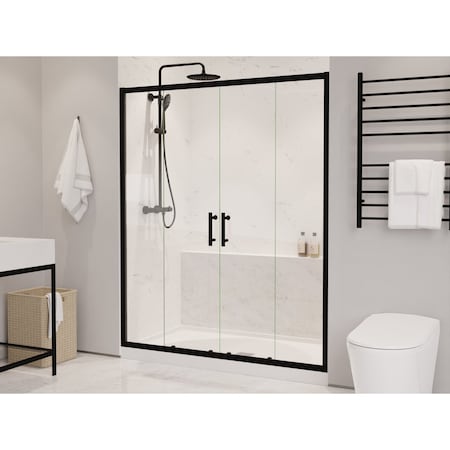 Anzzi 60 in. x 70 in. H Sliding Framed Shower Door in Matte Black w/ Tsunami Guard Tempered Clear Glass SD-AZ15-01MB